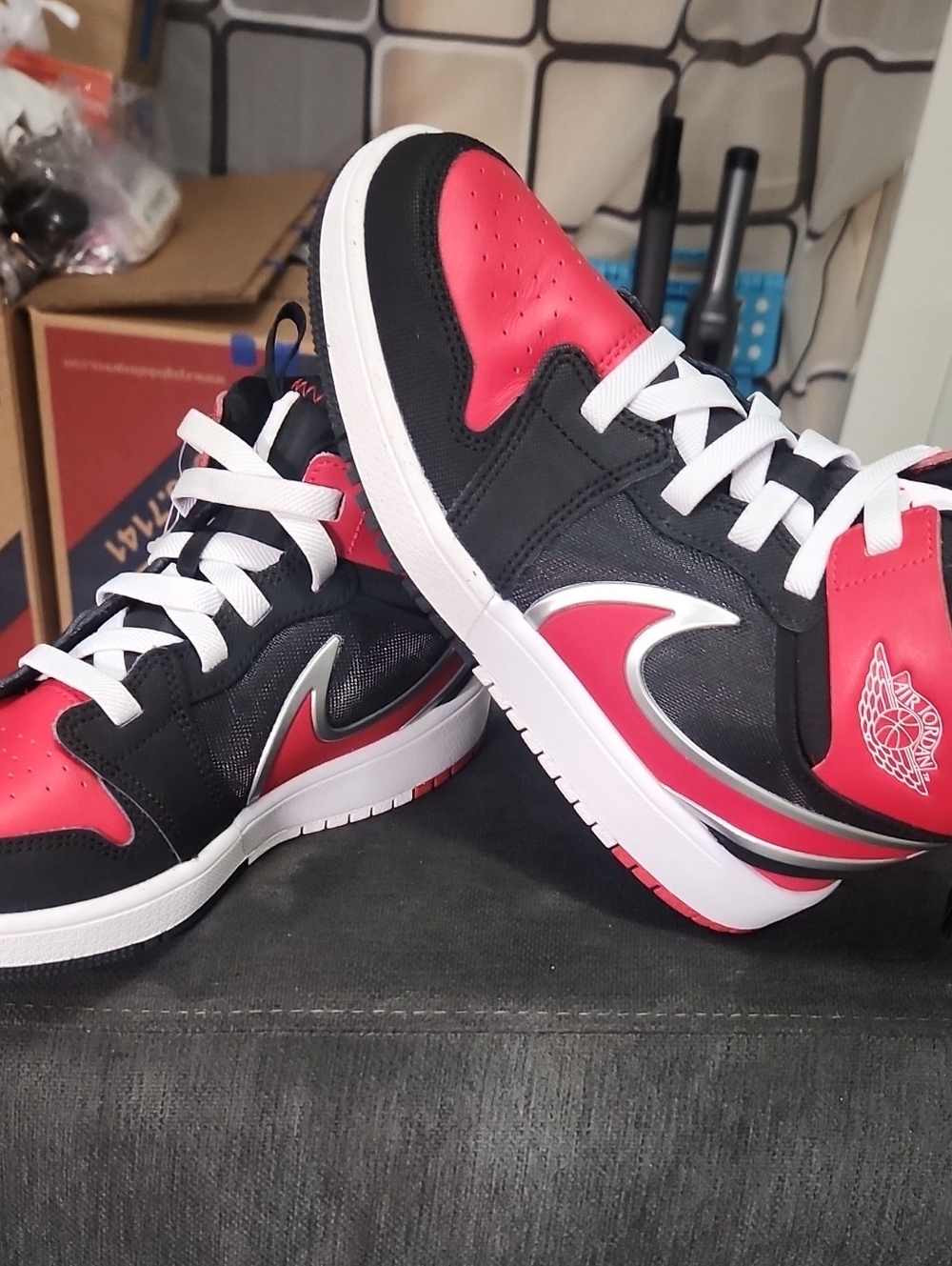 Kids Black & Red High-Top Sneakers with White Accents